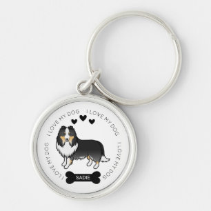Porte-clés Chien de berger des Shetland tricolore Dessin anim