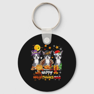 Porte-clés Chien de Boston Terrier Happy Halloween Thanksgivi