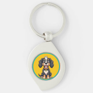 Porte-clés Chien de dessin animé heureux dans un cadre circul