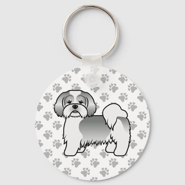 Porte-clés Chien de dessin animé mignon Lhasa Apso argent et  (Recto)