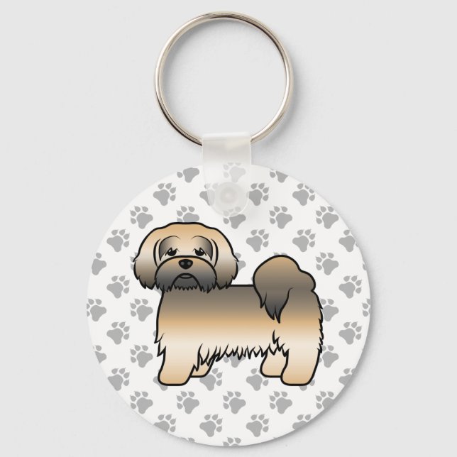 Porte-clés Chien de dessin animé mignon Lhasa Apso Sable Doré (Recto)