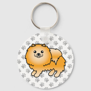Porte-clés Chien de dessin animé mignon Pomeranian orange & p