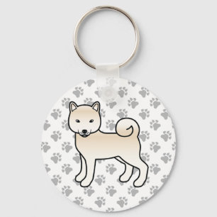 Porte-clés Chien de dessin animé mignon Shiba Inu à crème & p