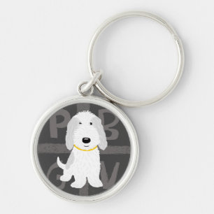 Porte-clés Chien de dessin animé PBGV gris et blanc