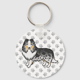 Porte-clés Chien de dessin animé Shetland Sheepdog Blue Merle