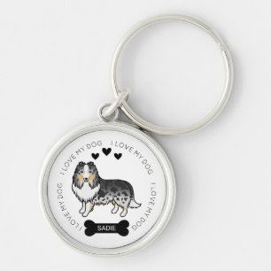 Porte-clés Chien de dessin animé Shetland Sheepdog Blue Merle