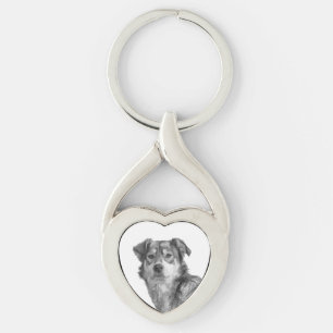 Porte-clés Chien de grande race mixte monochrome raffiné