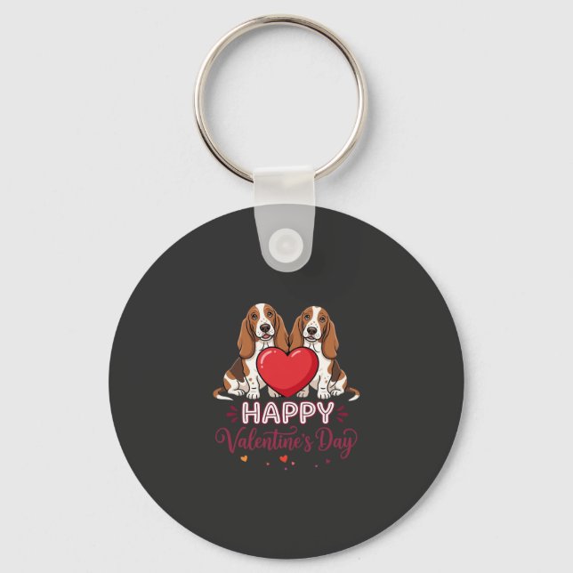 Porte-clés Chien de la Saint-Valentin Basset Hound Floral (Recto)