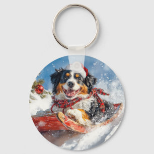 Porte-clés Chien de montagne bernois en traîneau de Noël