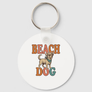 Porte-clés Chien de plage gravure vintage conception graphiqu
