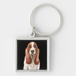 Porte-clés Chien de race Basset Hound aquarelle mignon