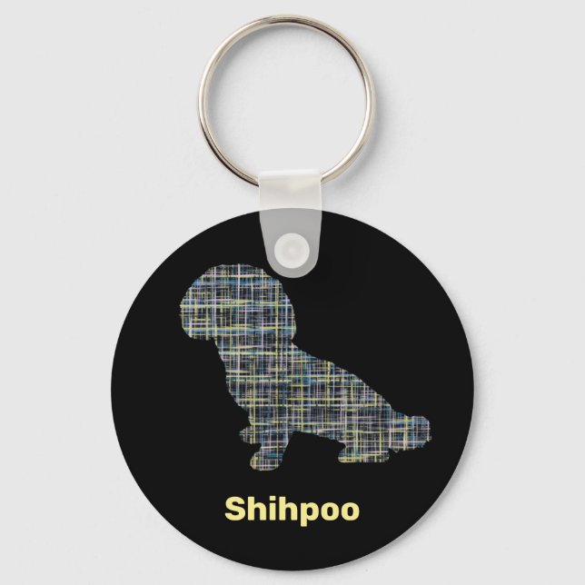 Porte-clés Chien de Shihpod Silhouette Lignes de Grille Jaune (Recto)