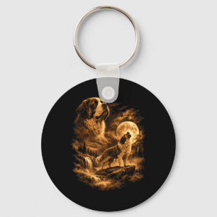 Porte-clés Chien de St Bernard Hurlement Lune Fantaisie Forêt