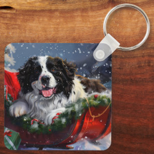 Porte-clés Chien de Terre-Neuve Noël Festif