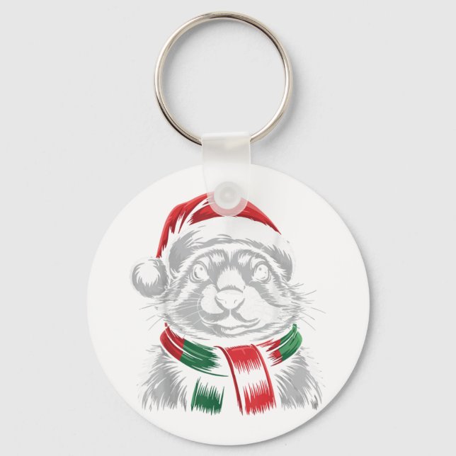 Porte-clés Chien des Prairies Noël Chapeau de Noël Écharpe Co (Recto)