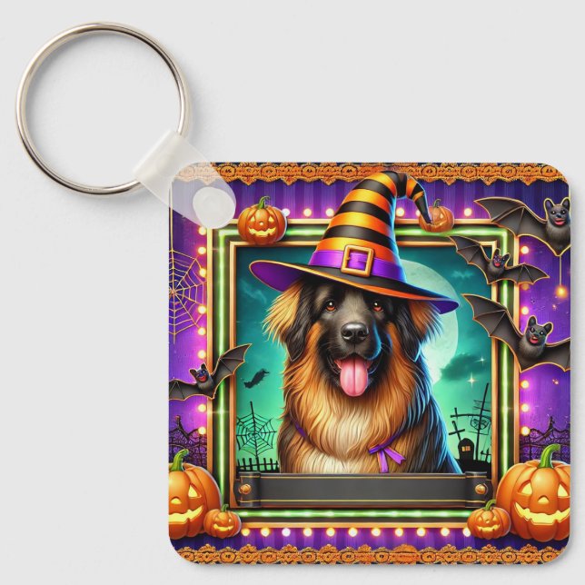 Porte-clés Chien d'Halloween avec chapeau de sorcière (Recto)