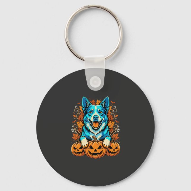 Porte-clés Chien d'Halloween avec citrouilles Jack O Lantern_ (Recto)
