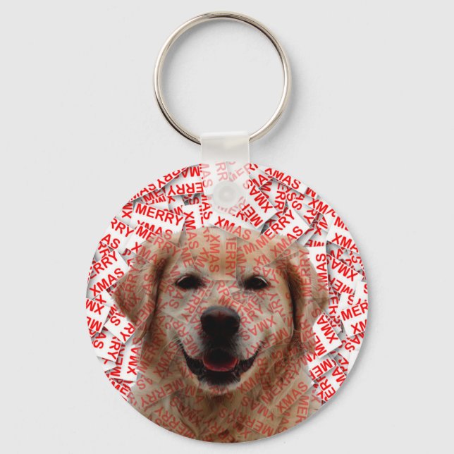 Porte-clés Chien d'or de rétritrice souriant de Noël (Recto)