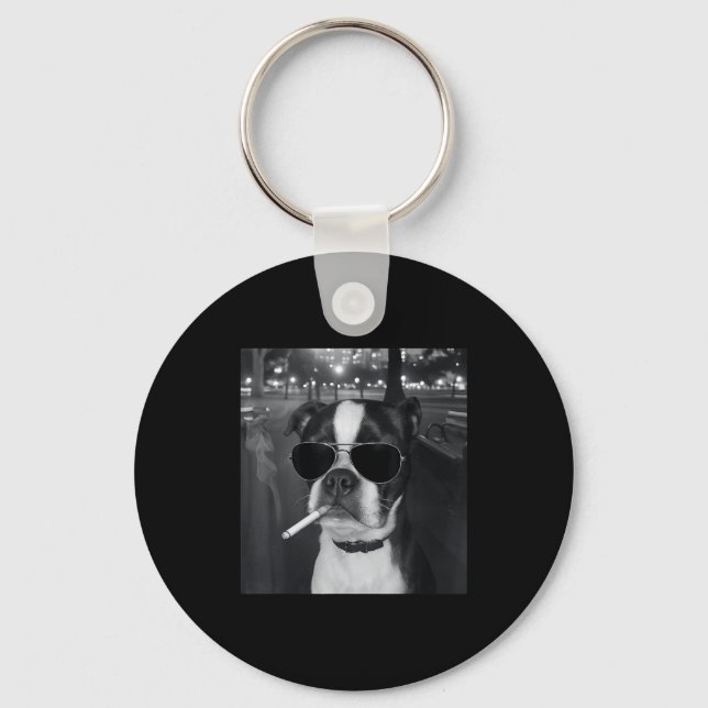 Porte-clés Chien drôle fume mème cigarette Gen Z mème chien a (Recto)