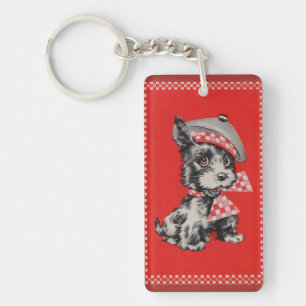 Porte-clés Chien écossais des années 1950 en rouge