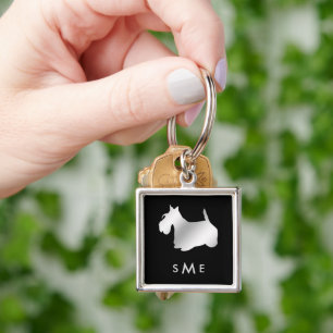 Porte-clés Chien écossais en argent noir Monogram