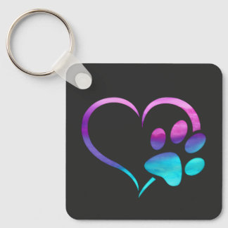 Porte-clés Chien Empreinte de patte Cyan Pourpre Cœur