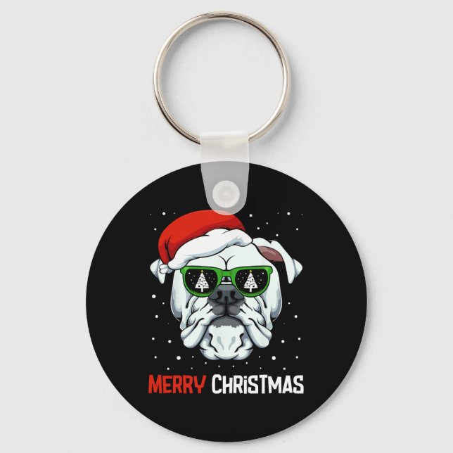 Porte-clés Chien en blanc Joyeux Pajama de Noël Mignonne Chie (Recto)