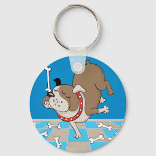 Porte-clés chien équilibrant un os