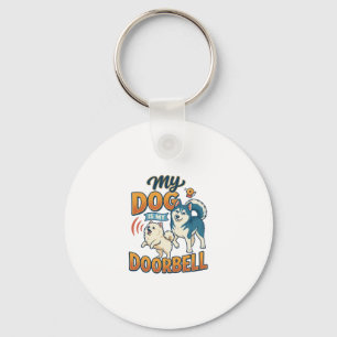 Porte-clés Chien Est Sonnette Aboie Blanc Bleu_1