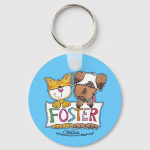 Porte-clés Chien et chat tiennent une bannière FOSTER