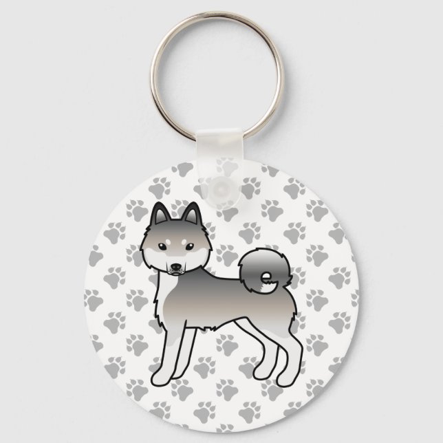 Porte-clés Chien et pattes mignons de Klee Kai d'Alaska gris  (Recto)