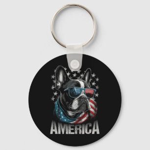 Porte-clés Chien français patriotique drapeau américain 4 jui