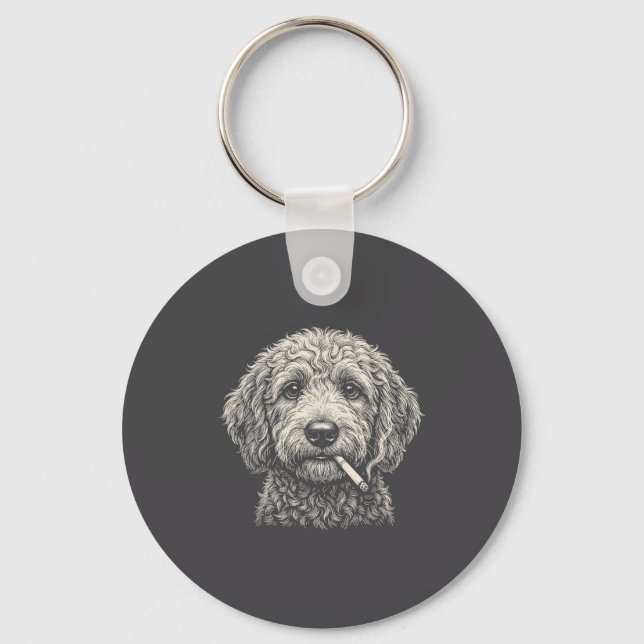 Porte-clés Chien fumant une cigarette Golden Doodle (Recto)