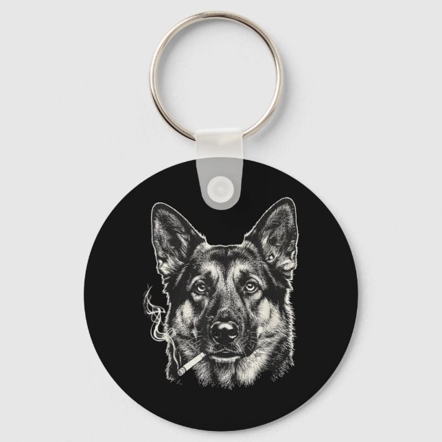 Porte-clés Chien fumant une cigarette Mème drôle de berger al (Recto)