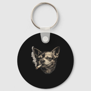 Porte-clés Chien fumant une cigarette mème drôle de chihuahua