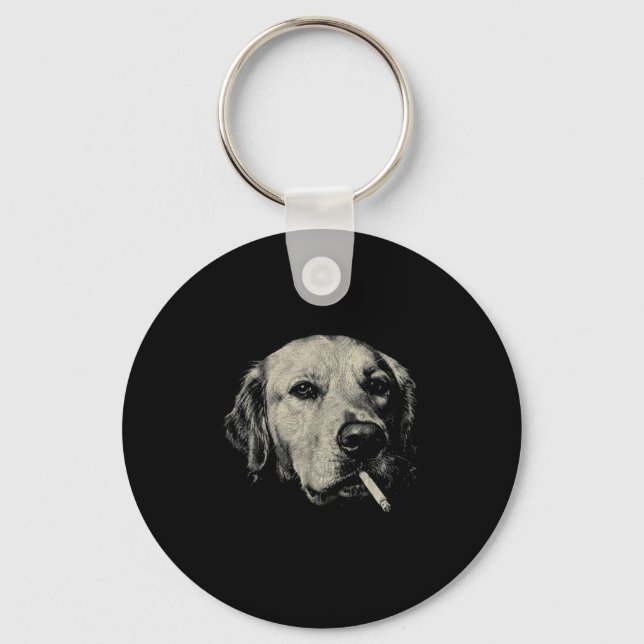 Porte-clés Chien fumant une cigarette mème drôle de golden re (Recto)