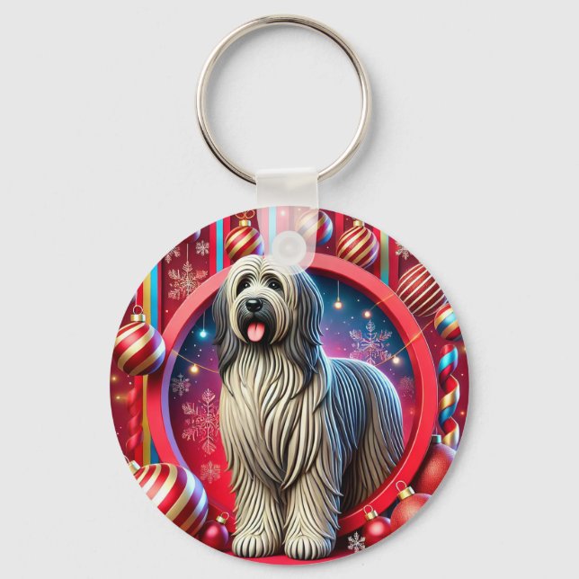 Porte-clés Chien hirsute de fête avec décorations de Noël (Recto)