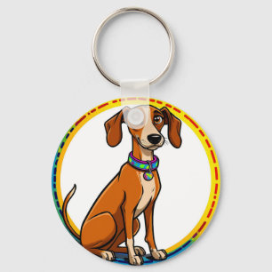 Porte-clés 🐶 Chien joueur dans un cadre circulaire pour un u