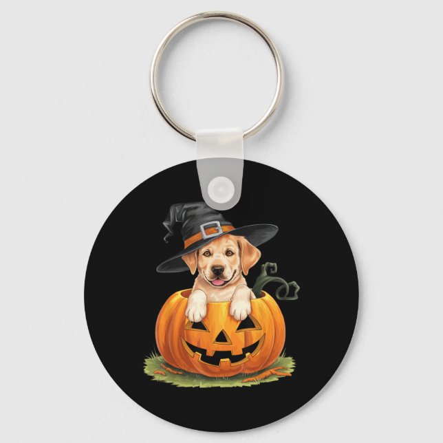 Porte-clés Chien labrador jaune Halloween citrouille (Recto)