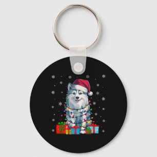 Porte-clés Chien laide Noël éclaire Santa Hat American Eskimo