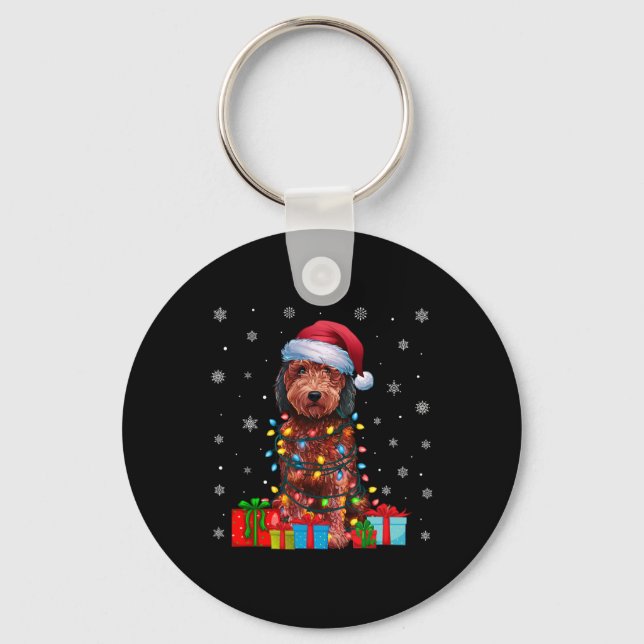 Porte-clés Chien laide Noël éclaire Santa Hat Labradoodle Chi (Recto)