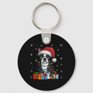 Porte-clés Chien Lights Xmas moche Santa Hat Boston Terrier C