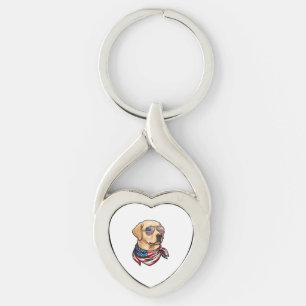 Porte-clés Chien Lunettes de soleil Drapeau Usa Bandana