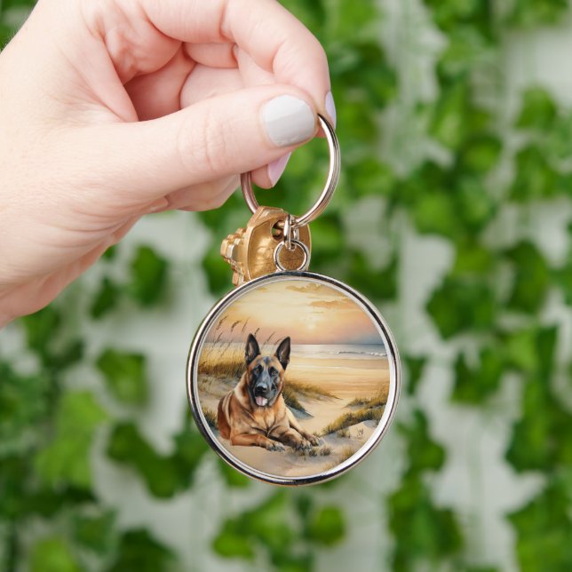 Porte-clés Chien Malinois Belge Anse de la Plage Côtière (Main)