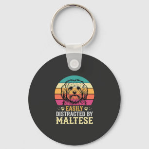 Porte-clés Chien maltais rétro coucher de soleil distrait