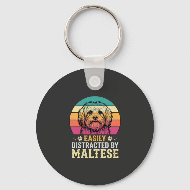 Porte-clés Chien maltais rétro coucher de soleil distrait (Recto)