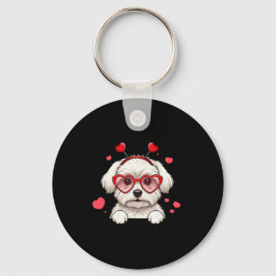 Porte-clés Chien Maltais Tête de Coeur Saint-Valentin Femmes 