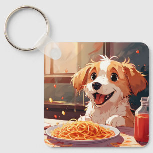Porte-clés Chien mangeant spaghetti