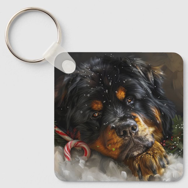 Porte-clés Chien Mastiff Tibétain Noël Festif  (Recto)