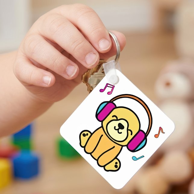 Porte-clés Chien mignon chiot souriant avec des écouteurs col (Kawaii Dog Puppy Smiling with Colorful Headphones. Keychain)